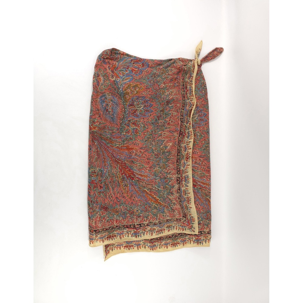 LAUREN by RALPH LAUREN Size Small Red Orange FLORAL Silk Linen Blend MAXI SKIRT